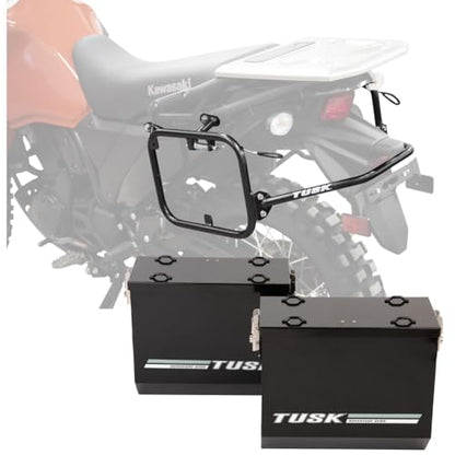 TUSK Aluminum Panniers with Pannier Racks V2 Large Black Compatible with Kawasaki KLR650 2022-2025