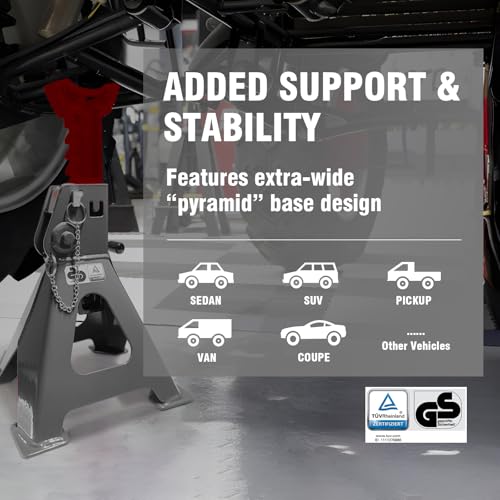 Car Jack Stands 6 Ton with Double Locking and Large Foot Base for Lifting Cars,SUVS,MPVS, Heavy Duty Steel, 13000 lb Capacity, 1 Pair - size: 6T