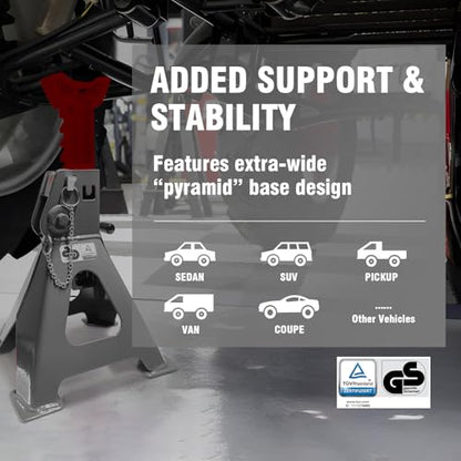Car Jack Stands 6 Ton with Double Locking and Large Foot Base for Lifting Cars,SUVS,MPVS, Heavy Duty Steel, 13000 lb Capacity, 1 Pair - size: 6T