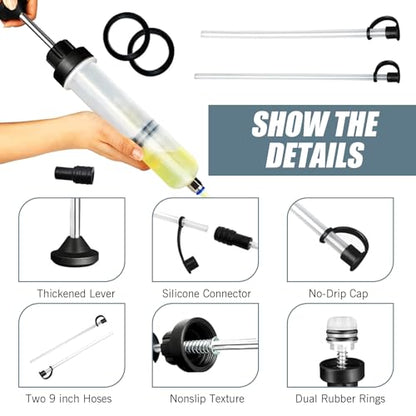 1 PC Car Manual Oil Extraction Pump, 200CC Power Steering Transmission Car Brake No Leak No Spill Oil Pump with Gasket Hose, Universal Car Vacuum Fuel Transfer Accessories (Transparent)