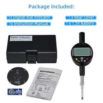 Digital Dial Gauge,with A Range of 25.4mm,Dlectrical Digital Indicator Accuracy of 0.01mm/0.0005 "Metric and Imperial Measure Tool Electronic Dial Gauge for 3D Printing,CNC Machine and Auto Repair - size: 1 in/0.01