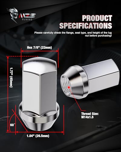 MZS M14x1.5 Lug Nuts for Wrangler Gladiator Grand Cherokee Ram Chrome 20PC - size: M14X1.5-Wrangler Durango