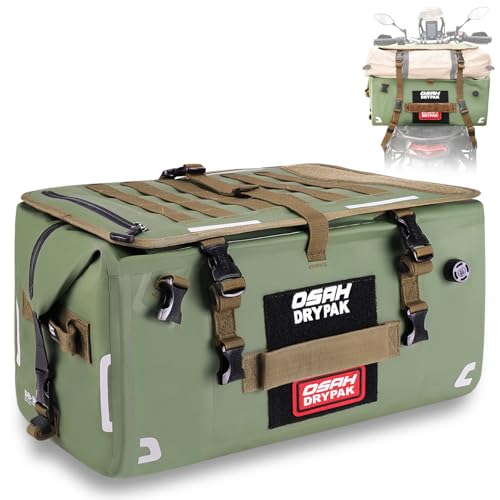 OSAH DRYPAK Waterproof Motorcycle Tail Bag, 40L Waterproof Duffel Bag, Motorcycle Dry Bag, Multifunctional Luggage Bag with Shoulder Straps for Travel, Camping, Fishing - color: Olive green