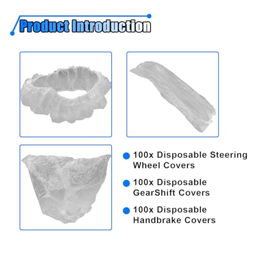 300PCS Disposable Car Protective Covers, Clear Plastic Steering Wheel Covers, Handbrake Covers & Gear Shift Covers, Universal Car Protection Accessories with Elastic Trims