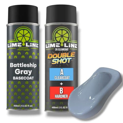 LiME LiNE Premium Automotive Basecoat Aerosol Spray Paint - Fast Drying - Custom Paint, Must Be Clearcoated (Battleship Gray Basecoat + Clearcoat Kit) - color: Battleship Gray Basecoat + Clearcoat Kit