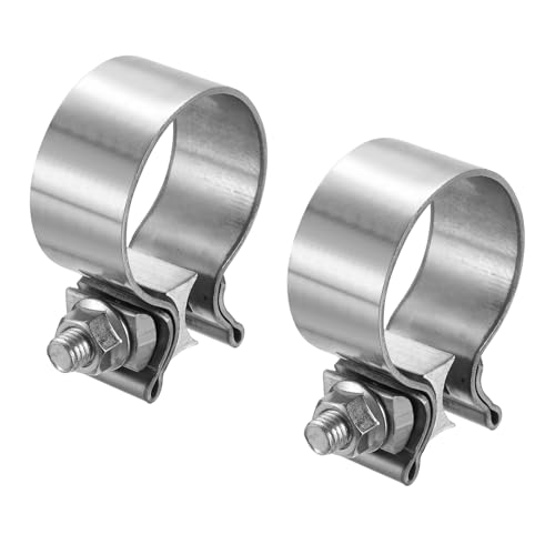 HARFINGTON 2pcs 410 Stainless Steel Exhaust Clamp 1.38" Butt Joint Narrow Band Muffler Seal Exhaust Narrow Lap Butt Clamps for Pipes Mufflers Converters System Repair, Silver - size: Range 35-44 mm, Band Width 30mm