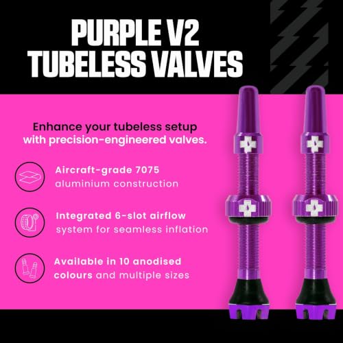Muc-Off Tubeless Valves V2, 7075 Aluminum Presta, Purple, 44mm - color: Purple, size: 44mm