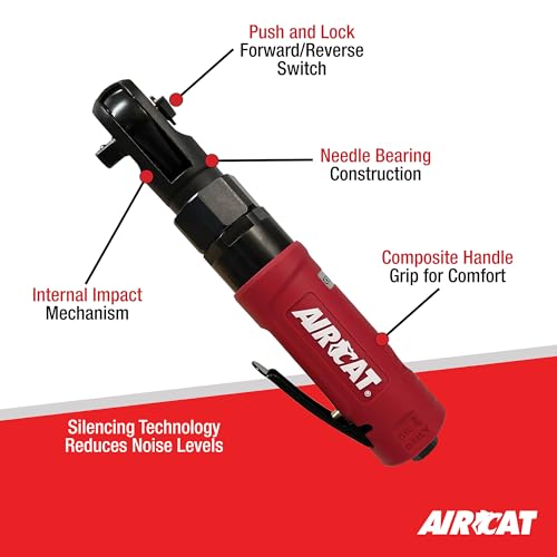 AIRCAT 812-RW 3/8" Impacting Ratchet Wrench, 80 ft-lb Max Torque, 350 RPM