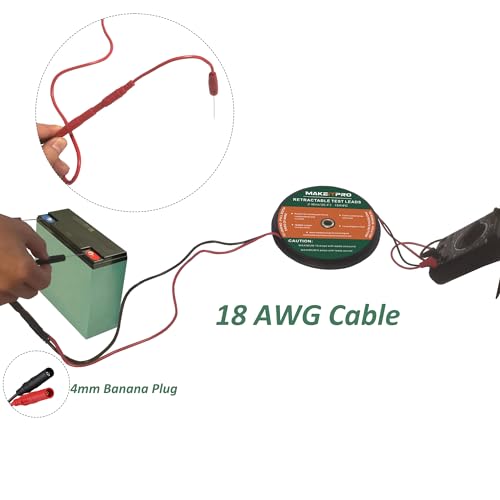 2 Wires 30FT 18AWG Retractable Test Leads with Cable Bag