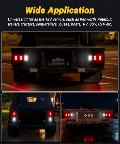 5x3 Rectangle LED Stop Brake Turn Tail Lights Halo LED Red Lens Flatbed Truck Trailer Hitch Tail Lights w/Rubber Grommet 3 Prong Trailer Wire Pigtails Plug 2Pcs