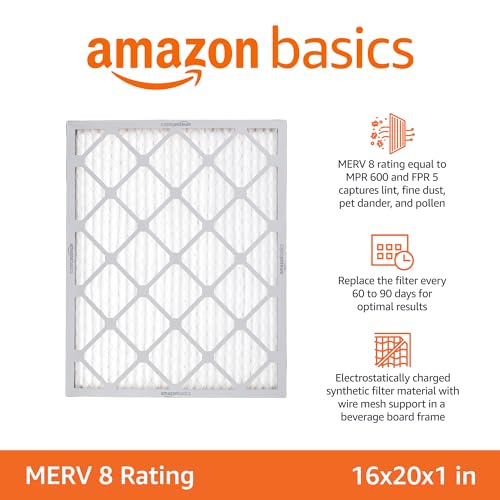 Amazon Basics 16x20x1 Air Filter 6-Pack, MERV 8 AC Furnace Filters, Allergen Control , Removes Dust, Lint and Pollen, Electrostatic (Actual Size: 15.75" x 19.75" x 0.75") - style: Merv 8