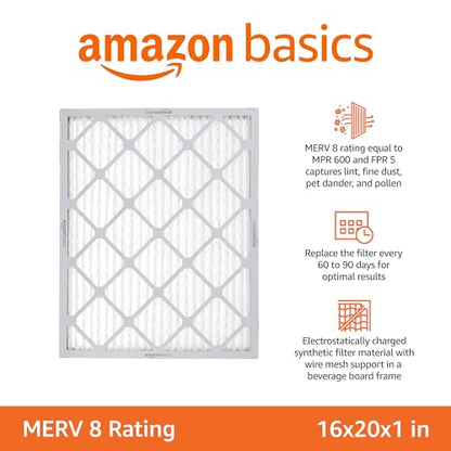 Amazon Basics 16x20x1 Air Filter 6-Pack, MERV 8 AC Furnace Filters, Allergen Control , Removes Dust, Lint and Pollen, Electrostatic (Actual Size: 15.75" x 19.75" x 0.75") - style: Merv 8