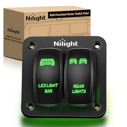 Nilight 2 Gang Rocker Switch Panel SPST On Off 12 Volt Toggle Green - color: Green, size: 2 Gang