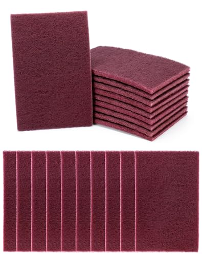QWORK Scuff Pad Cleaning Pads - 20 Pack, 6" x 9", 7447 Polishing Pads, Aluminum Oxide Hand Pads, Fine Grade, for Automotive Surface Cleaning, Paint Primer, Maroon