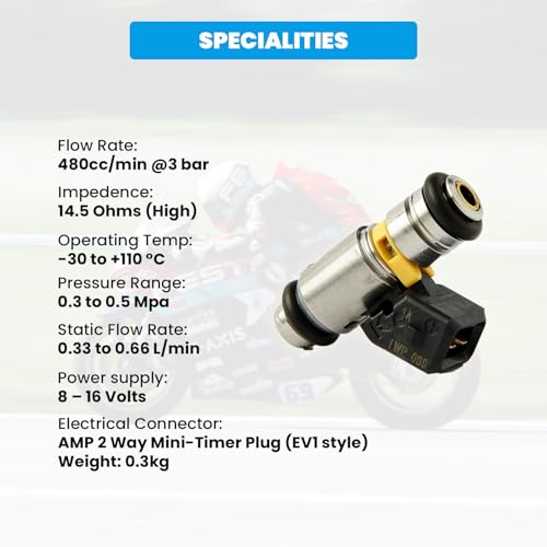 Magneti Marelli IWP-069 Fuel Injector High-Performance 480cc/min Flow Rate, 14.5 Ohms High Impedance, OEM Replacement for Ducati Superbikes, Mercruiser Marine Engines, and Harley-Davidson Motorcycles