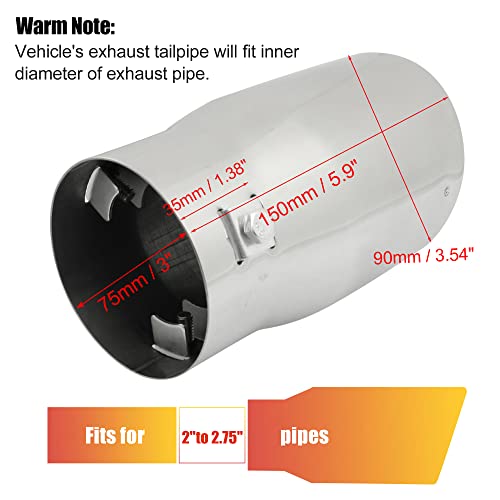 uxcell Car Universal 3" Inlet Exhaust Silencer Muffler Tip Fit 2-2.75inches Pipe