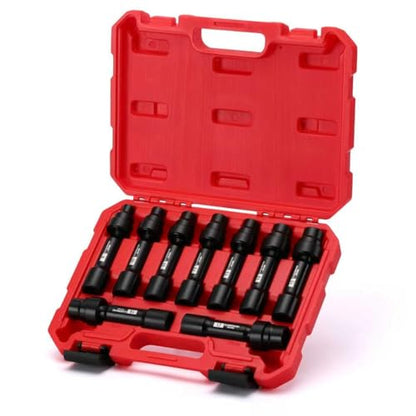 CASOMAN 9-Piece 1/2 Inch Drive Driveline Limited Clearance Socket Set, Deep Impact Swivel Socket Set, 12-Point, Metric, 8mm - 17mm, Cr-Mo Steel, with Heavy Duty Storage Case