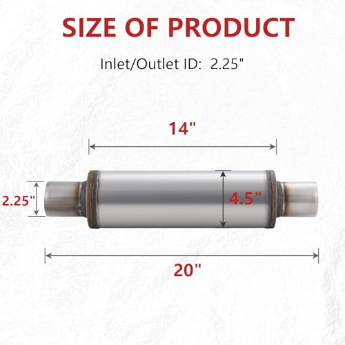 LCGP 2.25" Exhaust Mufflers, 2.25'' Inlet & Outlet Universal Muffler, 20'' Overall Length Stainless Steel Resonator Straight Through Design Exhaust Tip(2.25" Intet 2.25" Outlet, 2 Pack) - color: 2 PCS, size: 2.25" Inlet 20" Overall Length(4.5" wide)