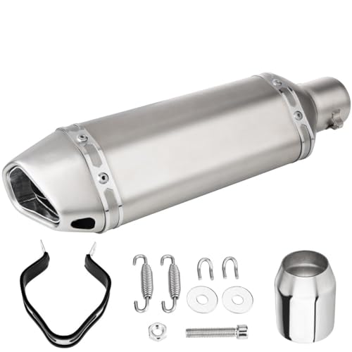 Exhaust Muffler Carbon Fiber 1.5-2"Inlet with Removable DB Killer for Street/Sport Motorcycles and Scooters with 38-51mm Diameter Exhaust Pipes (Sliver) - color: Sliver