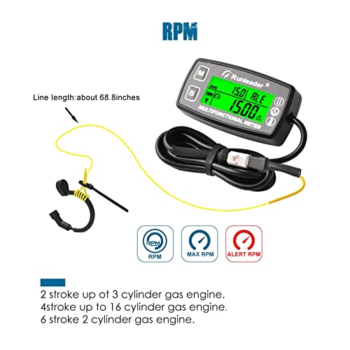 Runleader Digital Tach Hour Meter Engine Temperature Gauge RL-HM035A-M5 - size: RL-HM035A-M5