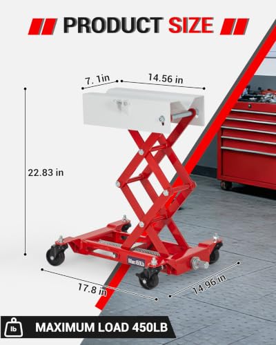 450 LBS Low Profile Transmission Jack, Heavy Duty Auto Repair Lifting Jack - color: Red & White