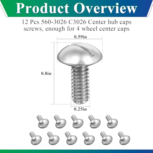 Wheel/Center Caps Screws fits 1980-1996 Ford F-150 & Bronco, 1992-1996 Van - style: 12 Pcs Screws