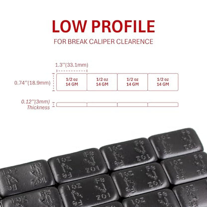 Wheel Accessories Parts 1/2 Oz. 0.50 Oz. Black Low Profile Stick-On Adhesive EasyPeel Tape Wheel Balancing Weights 1.70 kgs 3.75 lb Box US Made Tape 120 Pcs per Box - size: 1/2 Oz Segment, style: 120 Pcs Black
