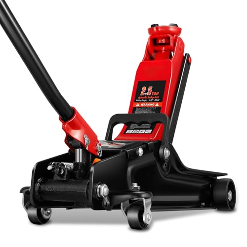 Auto Dynasty 2.5 Ton Low Profile Floor Jack, Heavy Duty Steel Hydraulic Car Jack with Single Pistons Quick Lift Pump, Hydraulic Racing Floor Jack, Lifting Range 3.35" to 15", Red - color: Red, size: 2.5T Single Pump