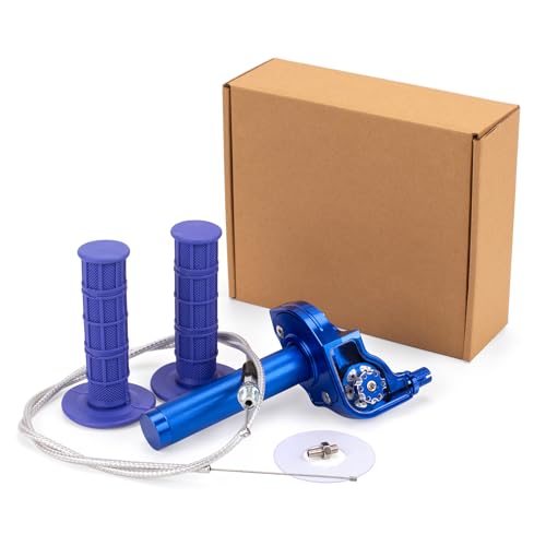 XINGWU Mini Bike Throttle Kit Universal 7/8" 22mm CNC Quick Action Twist Throttle with Cable Throttle Assembly for CRF KLX SSR TTR 50cc-250cc Dirt Pit Bike Mini Bike ATV Motorcycle (Blue) - color: Blue