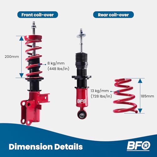 BFO Coilovers for TChevy Camaro All Models 2010-2015, Height Adjustable Coilovers Suspension Kit, Preset Damping Shock Absorber Struts, Lowering Kit Red