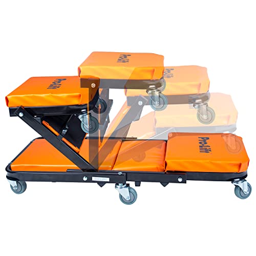Pro-LifT Foldable Z Creeper 2-in-1 Rolling Car Creeper & Seat, 40" - color: Orange
