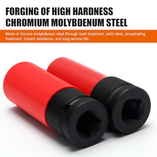 Downhill Car Lug Nut Socket, 0.66"/17mm 1/2" Drive Lug Nut Protective Socket, Anti-theft Screw Removal and Installation Socket Tool, Compatible with Mercedes Benz S/C/A/B Class (Red and Black)