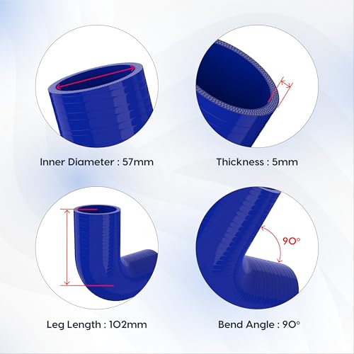 Endure 90 Degree Silicone Elbow Intake Hose 4-Ply, 2.25"(57mm) - Blue - color: Blue, size: ID - 2.25Inch(57mm)