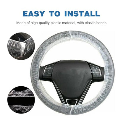 ICWEIMEI 300Pcs Disposable Car Protective Covers Include 100Pcs Disposable Steering Wheel Covers 100Pcs Disposable Gear Shift Covers 100Pcs Disposable Handbrake Covers for Car Protection