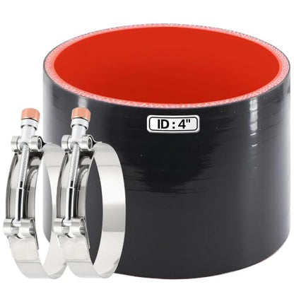Silicone Straight Hose 4 inch(102mm) Coupler, Rubber 4-ply Reinforced 3 inch Length Pipe 4×3 Air Intake Exhaust Hose Turbo Intercooler Coolant Radiator Tubing with Stainless Steel T-Bolt Clamps - size: 4 Inch