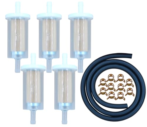 695666 Fuel Filter 1/4" for Briggs & Stratton 845125 691035 493629 JohnDeer D100 D105 D110 D120 D125 D130 D140 D150 D155 D160 D170 L105 L108 L111 L120 L118 LA105 LA120 LA130 Lawn Mower Tractor,5 pack - size: 5 Sets + Fuel Line