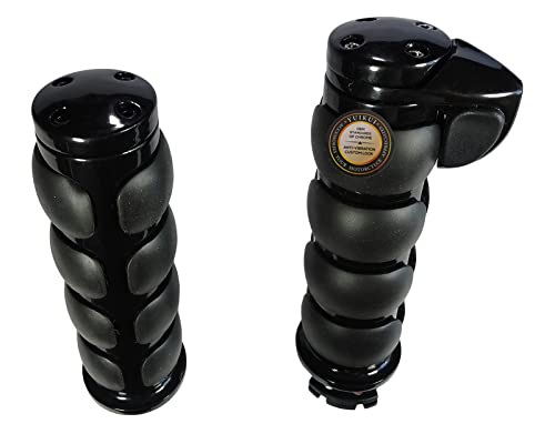 Motorcycle Black Chrome Grips 32mm/1-1/4 Inch Rubeer Hand Grips Handlebar Grips with Boss Throttle Compatible with Honda VT1300/FURY/INTRESRATE/SABRE 2009-2015 - color: Blcak,Type 3(42mm boss throttle)