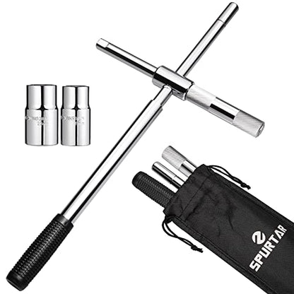 Spurtar Extended 4 Way Lug Wrench, Tire Iron Lug Nut Wrench, Tire Nut Remover Tools 1/2 Drive with 17/19mm and 21/23mm Sockets - size: Extendable