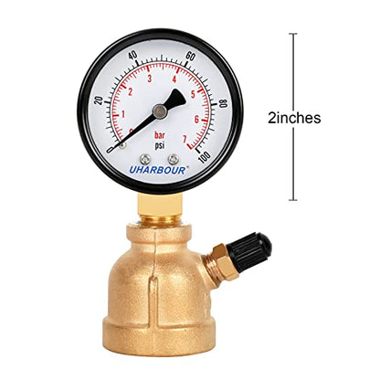 Uharbour 100psi Brass Gas Line Pressure Tester, 3/4" FNPT - size: 100Psi Brass gas pressure tester