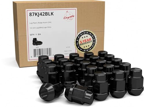Wheel Accessories Parts 23 Pcs 1/2"-20 Thread Bulge Acorn 1.38" 35mm Long Lug Nuts Black Chrome 3/4" 19mm Hex Fits Jeep CJ TJ Wrangler Wrangler JK Cherokee Grand Cherokee - color: Black, size: 3/4 Hex, style: Jeep CJ ｜ 84-17 Wrangler