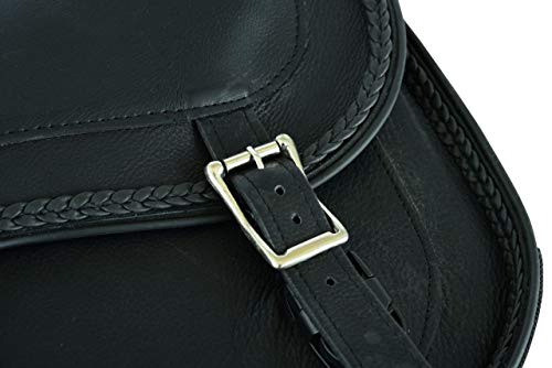 Motorcycle Genuine Leather Waterproof Saddlebag Luggage with Gun Holster inside Brown & Blk Stud/Non Stud (Black, Non Stud Leather) - color: Black, style: Non Stud Leather