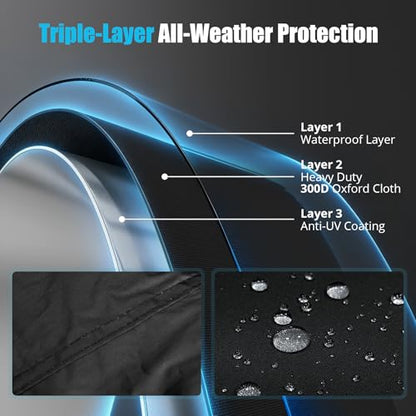 300D Motorcycle Cover Waterproof Outdoor, 96.5 inch Black Silver - size: 96.5"