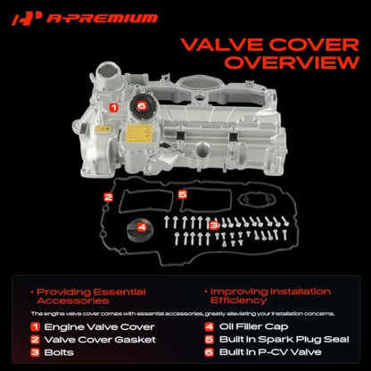 A-Premium Engine Valve Cover with Cap & Gasket & Bolt Compatible with BMW 320i, 320i xDrive, 328i, 328i GT xDrive, 328i xDrive, X5, 528i, 528i xDrive, X3, 428i xDrive, 428i Gran Coup, X1, X4, Z4