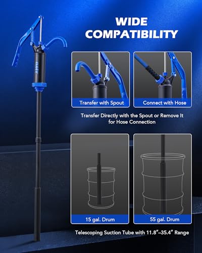 OMT 55 Gallon Drum Pump, Fits 5 to 55 Gallon Drums & Barrels - color: Black Lever Action Reinforced PP Pump