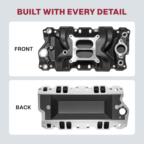 2026 7501 Intake Manifold Aluminum Performance Dual Plane Air-Gap Compatible with Chevy Small Block SBC 1955-86 262 265 267 283 302 305 307 327 350 400 V8 Engine, Black - size: 7501-Black