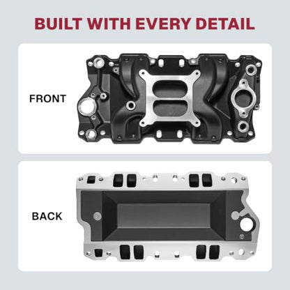 2026 7501 Intake Manifold Aluminum Performance Dual Plane Air-Gap Compatible with Chevy Small Block SBC 1955-86 262 265 267 283 302 305 307 327 350 400 V8 Engine, Black - size: 7501-Black