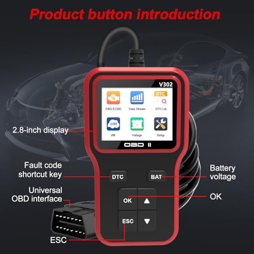 OBD2 Scanner Diagnostic Tool, Car Code Reader and Battery Tester - color: Red