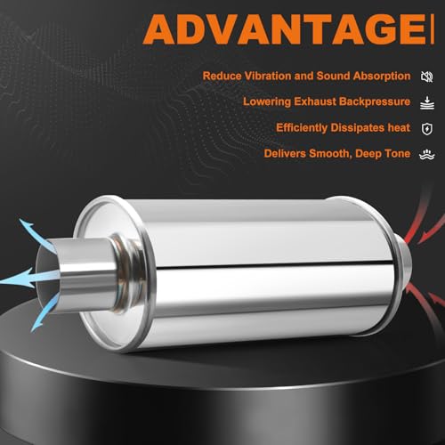 2.5'' Ultra Quiet Resonator, 304 Stainless Steel Muffler, 2.5'' Inlet & Outlet 14" Overall Length Universal Sliver Oval Performance Muffler Resonator - size: 2.5''