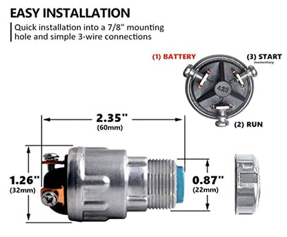 Ignition Starter Switch with 3 Position 3 Connection Terminal 2 Keys Replacement for Car, Moto, Tractor, Forklift, Truck, Scooter, Trailer, Agricultural,Modified Car Pit Quad Go Kart UTV Moped Buggy - color: JK423 (3 Terminal )