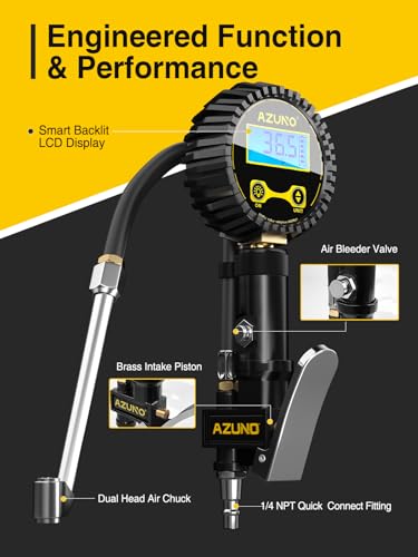 AZUNO Digital Tire Inflator with Pressure Gauge, 200 PSI, Heavy Duty Air Compressor Accessories, Comes with a Portable Carrying Box - size: 200PSI with case